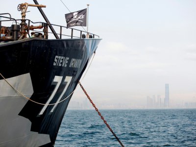 Un bateau de l'ONG Sea Shepherd au large de Hong Kong en avril 2016 - ISAAC LAWRENCE [AFP/Archives]