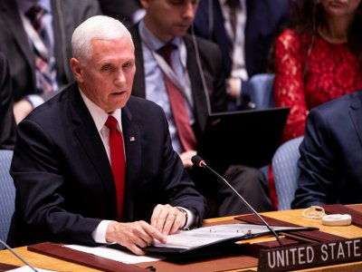 Le vice-président américain Mike Pence, le 10 avril 2019 au Conseil de sécurité des Nations unies, à New York - Johannes EISELE [AFP/Archives]