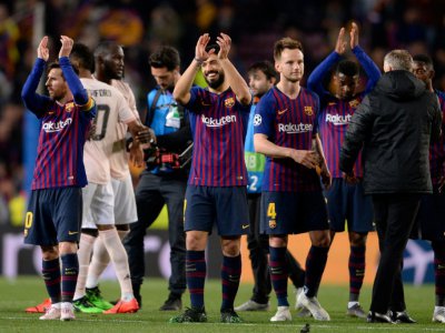Les joueurs de Barcelone se qualifient pour les demi-finales de Ligue des champions en battant Manchester United 3 à 0 au Camp Nou le 16 avril 2019 - PAU BARRENA [AFP]