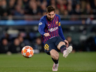 L'attaquant du Barça Lionel Messi auteur d'un doublé face à Manchester United en quarts retour de C1 au Camp Nou, le 16 avril 2019 - PAU BARRENA [AFP]