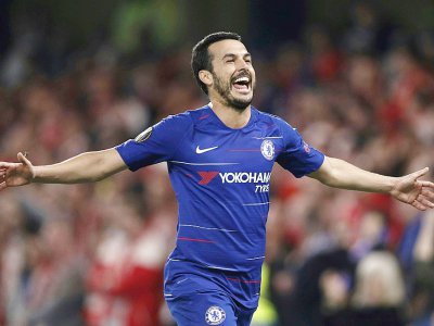 Le milieu espagnol de Chelsea Pedro buteur contre le Slavia Prague en quart de finale retour de Ligue Europa, le 18 avril 2019 à Londres - Adrian DENNIS [AFP]