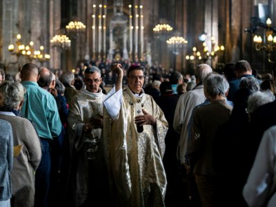 Mgr Michel Aupetit, archevêque de Paris conduit la messe pascale à l'église Saint Eustache, le 21 avril 2019 à Paris - Lionel BONAVENTURE [AFP]