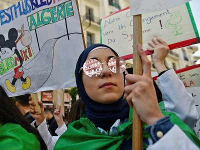 Une Algérienne manifeste contre le "système" au pouvoir mardi 23 avril 2019 à Alger - RYAD KRAMDI [AFP]