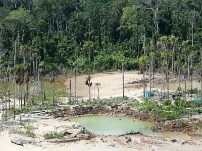 Déforestation dans l'Amazonie péruvienne, liée aux mines illégales d'or, en mars 2019 - GUADALUPE PARDO [POOL/AFP/Archives]