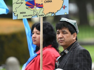 Manifestation de soutien à la minorité ouïghoure chinoise, communauté musulmane persécutée par Pékin, à Bruxelles le 27 avril 2018 - Emmanuel DUNAND [AFP/Archives]