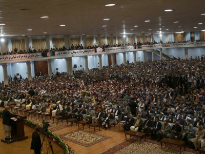 Des Afghans participent au premier jour d'une "grande assemblée" ("loya jirga") à Kaboul, le 29 avril 2019 - STR [AFP/Archives]