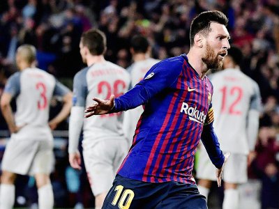 Lionel Messi après son 3e but contre Liverpool, le 1er mai 2019 à Barcelone - JAVIER SORIANO [AFP]