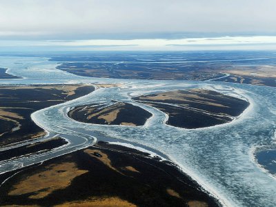 Vue des zones glacées sur le fleuve Kuskokwim près de la ville de Bethel, dans le delta du Yukon, le 12 avril 2019 en Alaska - Mark RALSTON [AFP]