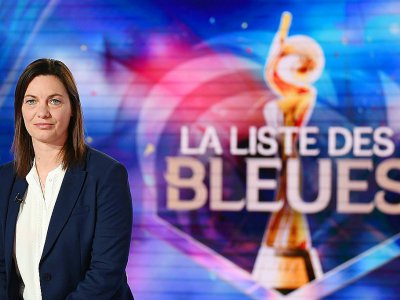 La sélectionneure de l'équipe de France féminine Corinne Diacre lors de l'annonce sur TF1 des 23 joueuses pour le Mondial-2019, le 2 mai 2019 à Paris - Anne-Christine POUJOULAT [AFP]