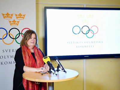 La Suédoise Gunilla Lindberg, secrétaire générale de l'Association des Comités nationaux olympiques (ANOC), en conférence de presse, le 16 janvier 2018 à Stockholm - Jonathan NACKSTRAND [AFP/Archives]