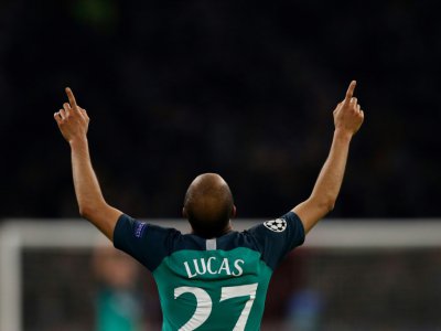 Le Brésilien Lucas Moura, auteur d'un triplé contre l'Ajax, qui envoie Tottenham en finale de la Ligue des champions, le 8 mai 2019 à Amsterdam - Adrian DENNIS [AFP]