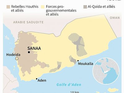 Carte des contrôles de territoires dans le conflit au Yémen au 8 mai - Vincent LEFAI [AFP]