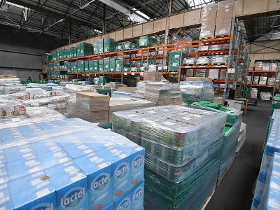 Des produits achetés grâce au Fonds européen d'aide aux plus démunis, dans les entrepôts des Restos du Coeur de Strasbourg, le 10 mai 2019 - PATRICK HERTZOG [AFP]