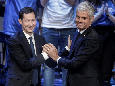 François-Xavier Bellamy et Laurent Wauquiez lors d'un meeting à Paris le 15 mai 2019 - Geoffroy VAN DER HASSELT [AFP]