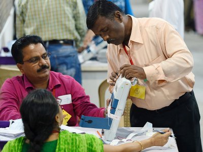 Décompte des votes aux législatives, le 23 mai 2019 à Bombay, en Inde - PUNIT PARANJPE [AFP]