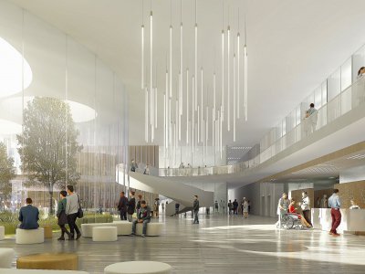 Voici ce à quoi pourrait ressembler le hall d'accueil du CHU, imaginé par l'architecte. - AIA Life Designers