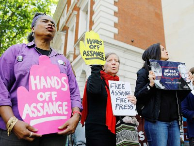 Des soutiens du fondateur de WikiLeaks Julian Assange manifestent à Londres le 30 mai 2019 - Tolga AKMEN [AFP]