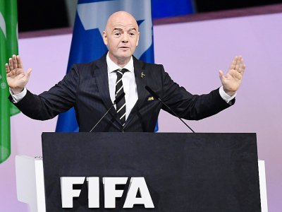 Le président de la Fifa Gianni Infantino lors d'une allocution à l'ouverture du 69e congrès de l'instance internationale, le 5 juin 2019 à Paris - FRANCK FIFE [AFP]
