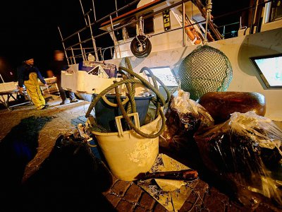 Du plastique et d'autres déchets récoltés dans les filets de pêcheurs italiens et rapportés à terre, le 23 mai 2019 au large de San Benedetto del Tronto - Filippo MONTEFORTE [AFP]
