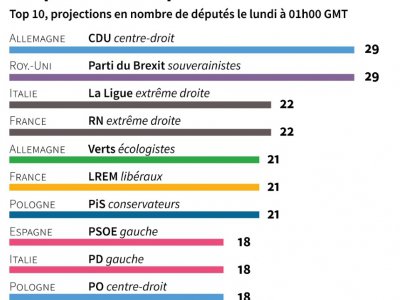 Les partis avec le plus d'élus au Parlement européen - Thomas SAINT-CRICQ [AFP]