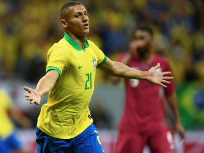 L'attaquant du Brésil, Richarlison, buteur lors du match amical face au Qatar, à Brasilia, le 5 juin 2019 - EVARISTO SA [AFP/Archives]