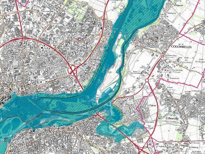 La carte des zones à risque d'inondation dans la basse vallée de l'Orne - IGN / Géorisques.gouv