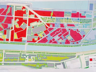 Le plan des transparences hydrauliques du futur quartier - Caen Presqu'île