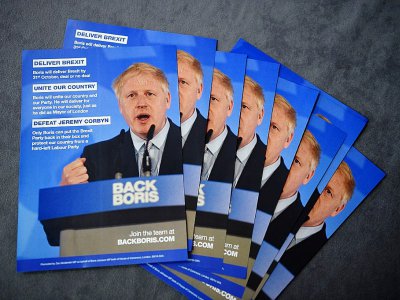 Tracts de soutien à Boris Johnson distribués lors d'un meeting du Parti conservateur le 22 juin 2019 à Birmingham - Oli SCARFF [AFP]
