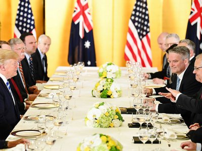 Donald Trump dîne avec le Premier ministre australien Scott Morrison, à Osaka le 27 juin 2019 - Brendan Smialowski [AFP]