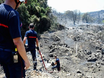 Des pompiers en intervention après un feu de végétation dans le Gard, à Saint-Gilles le 29 juin 2019 - SYLVAIN THOMAS [AFP]