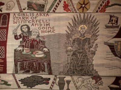Une immense tapisserie conçue pour rendre hommage à la série "Game of Thrones", le 5 juillet 2019 dans un musée de Belfast, en Irlande du Nord - Paul Faith [AFP]