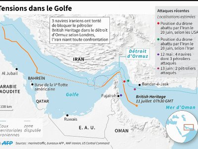 Carte des récentes tensions dans le Golfe - Vincent LEFAI [AFP]