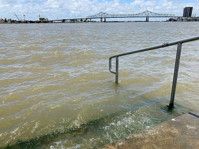 Le fleuve Mississippi lèche le sommet d'une digue protégeant La Nouvelle-Orléans (Louisiane), le 11 juillet 2019 - Michael Mathes [AFP]