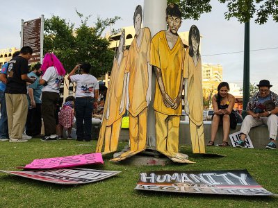 Manifestation  contre le traitement des migrants hébergés dans les centres de rétention américains, le 12 juillet 2019 à El Paso, au Texas - Luke Montavon [AFP]