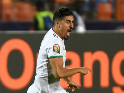 L'attaquant algérien Baghdad Bounedjah buteur décisif contre le Sénégal en finale de la CAN-2019, le 19 juillet 2019 au Caire - Khaled DESOUKI [AFP]