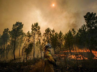 Un pompier lutte contre un incendie, le 22 juillet 2019 à Casais de Sao Bento, dans le centre du Portugal - PATRICIA DE MELO MOREIRA [AFP]