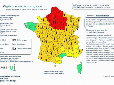 20 départements sont concernés par la vigilance rouge. - Meteo France