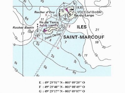 La zone d'interdiction pour les bateaux autour de l'île de terre des îles Marcouf. - Préfecture maritime de la Manche