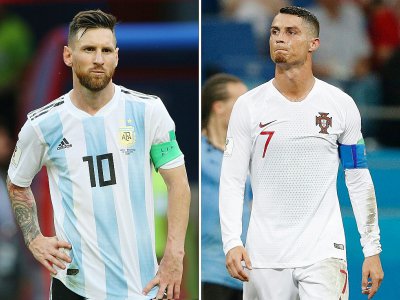 L'attaquant argentin Lionel Messi (g) à Kazan au Tatarstan, et l'attaquant portugais Cristiano Ronaldo, à Sotchi en Russie, le 30 juin 2018 - Roman KRUCHININ, Adrian DENNIS [AFP/Archives]