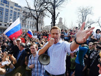 L'opposant russe Alexeï Navalny lors d'une manifestation non autorisée contre Vladimir Poutine à Moscou, le 5 mai 2018 - Kirill KUDRYAVTSEV [AFP/Archives]