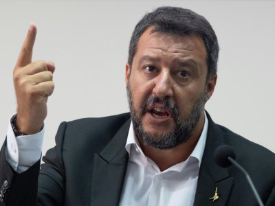 Le ministre italien de l'Intérieur Matteo Salvini, le 15 août 2019 à Castel Volturno, au sud de Naples - Eliano IMPERATO [AFP]