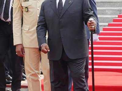 Le président du Gabon Ali Bongo le 16 août 2019 à Libreville lors d'une cérémonie d'hommage au premier président du pays - STEVE JORDAN [AFP/Archives]