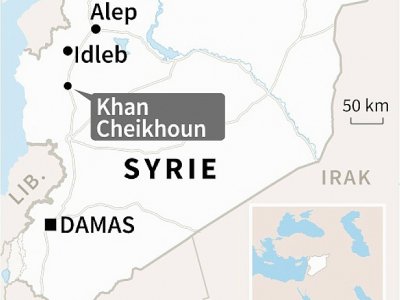 Localisation de Khan Cheikhoun en Syrie, ville dans laquelle sont entrées les forces du régime le 18 août d'après l'Observatoire syrien des droits de l'Homme - Sophie RAMIS [AFP]