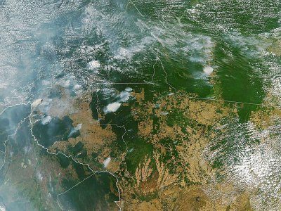 Photo publiée le 21 août 2019 par la NASA montrant plusieurs incendies dans les Etats brésiliens d'Amazonas, Para, Mato Grosso et Rondonia - HO [NASA Earth Observatory/AFP]