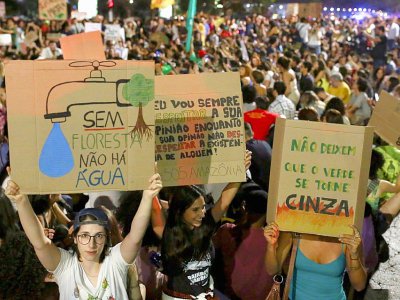Manifestation à Brazilia le 23 août 2019 pour exiger que le gouvernement brésilien agisse contre les feux de forêt - Sergio LIMA [AFP]