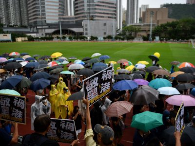 Des manifestants rassemblés dans un stade à Kwai Fong, le 25 août 2019 à Hong Kong - Lillian SUWANRUMPHA [AFP]