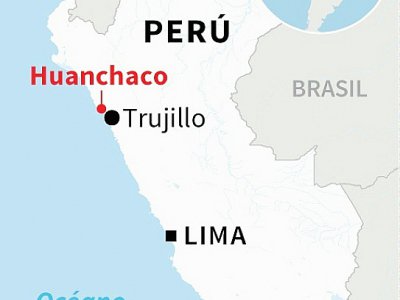Carte du Pérou montrant le site de Huanchaco, à 700 kilomètres au nord de Lima - Nicolas RAMALLO [AFP]