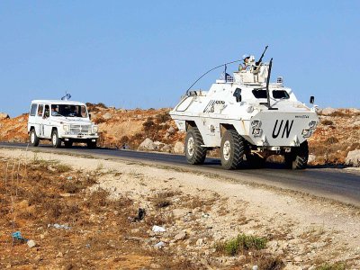 Des véhicules de la Finul, la force des Nations unies déployée dans le sud du Liban, photographiés près du village de Kfar Kila, près de la frontière avec Israël, le 1er septembre 2019 - Ali DIA [AFP]