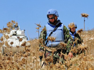 Des membres de la Force de l'ONU au Liban patrouillent dans le sud du pays, près de la frontière israélienne, le 2 septembre 2019 - Mahmoud ZAYYAT [AFP]