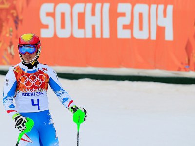 Marcel Hirscher sur la piste du slalom de Rosa Khoutor aux Jeux d'hiver de Sotchi, le 22 février 2014 - ALEXANDER KLEIN [AFP/Archives]